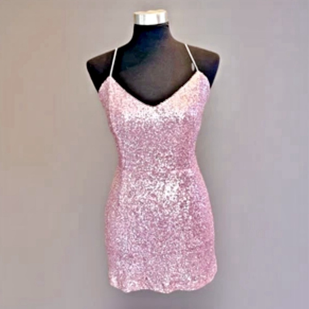 Glam Sequin Party Dress Size S Pink Barbiecore, Coquette Mini Gatsby HOCO